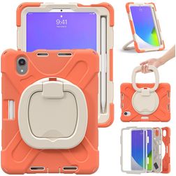 Mobigear RingGuard iPad Mini 7 (2024) Hoes Hard Kunststof,Siliconen Backcover + Stylus Houder + Schouderband + Standaard - Oranje