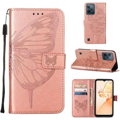 Mobigear Butterfly Realme C31 Hoesje Bookcase Portemonnee - Roségoud