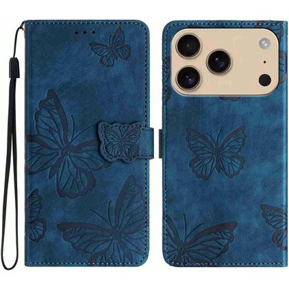 Mobigear Butterfly iPhone 17 Pro Hoesje Bookcase Portemonnee - Blauw