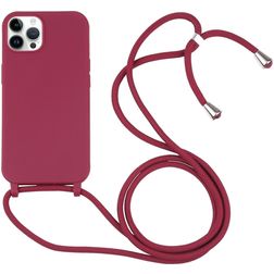 Mobigear Lanyard iPhone 16 Pro Max Siliconen Hoesje met koord - Rood