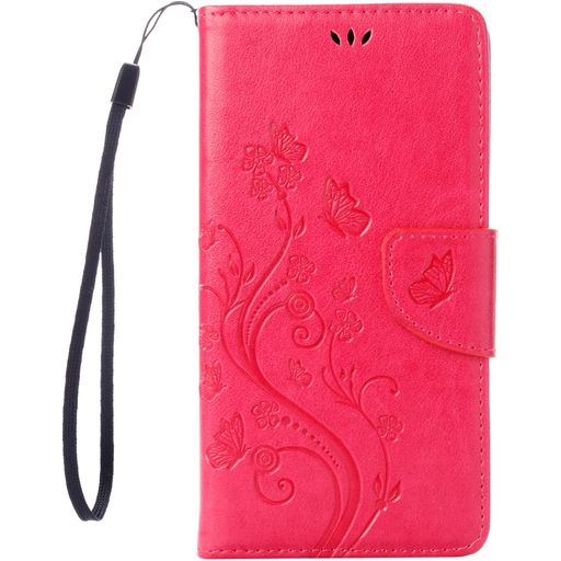 Mobigear Flowers iPhone SE (2020) Hoesje Bookcase Portemonnee - Magenta
