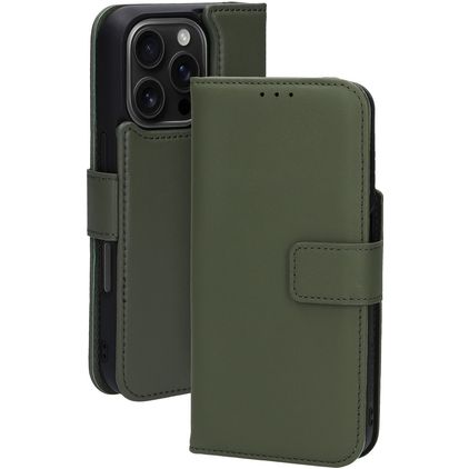 Mobiparts iPhone 16 Pro MagSafe Hoesje Echt Leer Uitneembare 2in1 Bookcase Portemonnee - Groen