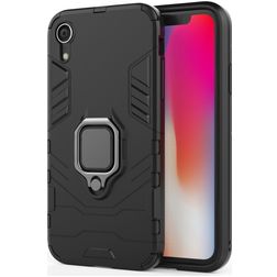 Mobigear Armor Ring iPhone XR Hoesje Hardcase Backcover Shockproof met Ringhouder - Zwart