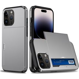 Mobigear Card iPhone 15 Pro Hoesje Hardcase Backcover Shockproof met Pasjeshouder - Grijs Mobigear Card iPhone 15 Pro Hoesje Hardcase Backcover Shockproof met Pasjeshouder - Grijs