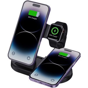 Mobigear MagCharge 3in1 MagSafe + Qi Oplaadstation voor Telefoon en Apple Watch - Zwart