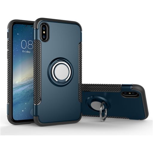 Mobigear Armor Ring iPhone XS Hoesje Hardcase Backcover Shockproof met Ringhouder - Marineblauw