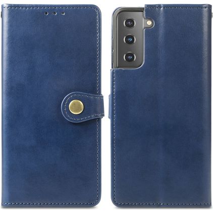Mobigear Snap Button Samsung Galaxy S21 Plus Hoesje Bookcase Portemonnee - Blauw