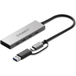 Cygnett Unite 4-in-1 USB-A / USB-C naar USB-C Hub 0,15 m - Zilver