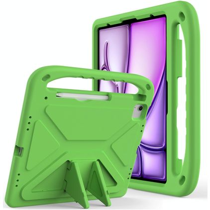 Mobigear AeroArmor iPad Air 13 Inch (2024) Kinder Tablethoes met Handvat + Stylus Houder - Groen