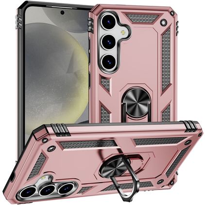 Mobigear Armor ring Samsung Galaxy S25 Hoesje Hardcase Backcover Shockproof met Ringhouder - Roségoud