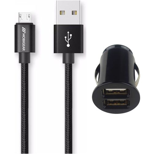 Mobigear Essentials Dual USB Autolader Micro USB 1 m 12W 2.4A - Zwart
