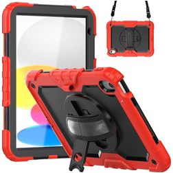 Mobigear SureGrip Xtreme iPad 10 (2022) Hoes Hard Kunststof,Siliconen Backcover + Schouderband + Standaard - Zwart / Rood
