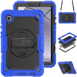 Mobigear SureGrip Xtreme Samsung Galaxy Tab A9 (2023) Hoes Hard Kunststof,Siliconen Backcover + Schouderband + Standaard - Blauw
