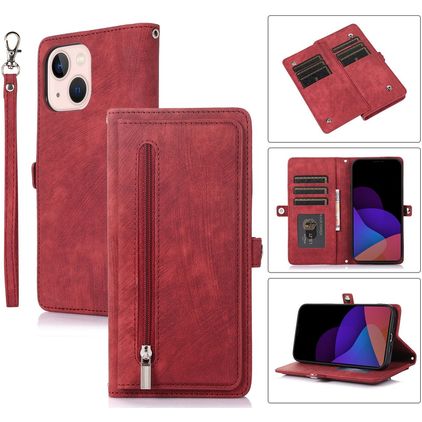 Mobigear Zipper iPhone 14 Plus Hoesje Bookcase Portemonnee - Rood