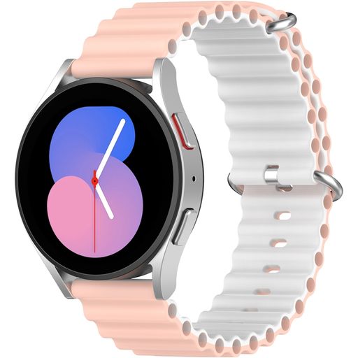 Mobigear Ocean Siliconen Smartwatch Bandje Gespsluiting - Universeel 20 mm aansluiting - Wit / Roze