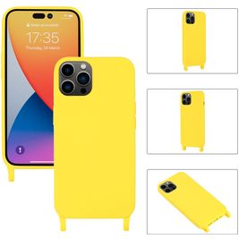Mobigear Lanyard iPhone 14 Pro Siliconen Hoesje met koord - Geel