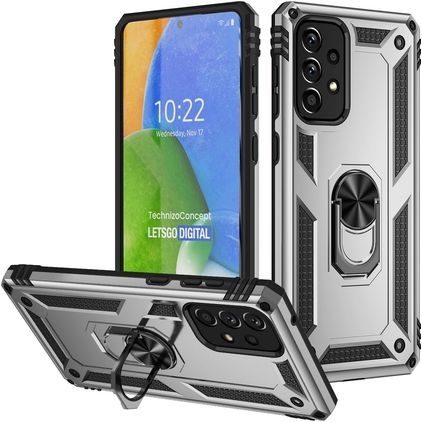 Mobigear Armor Ring Samsung Galaxy A73 Hoesje Hardcase Backcover Shockproof met Ringhouder - Zilver
