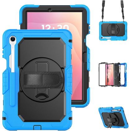 Mobigear SureGrip XGuard Samsung Galaxy Tab S11 Hoes Hard Kunststof,Siliconen Backcover + Stylus Houder + Schouderband + Standaard - Blauw