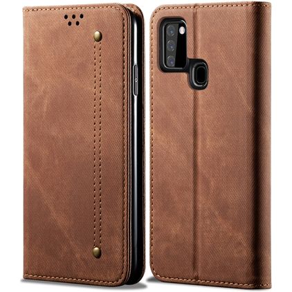 Mobigear Denim Slim Samsung Galaxy A21s Hoesje Bookcase Portemonnee - Bruin