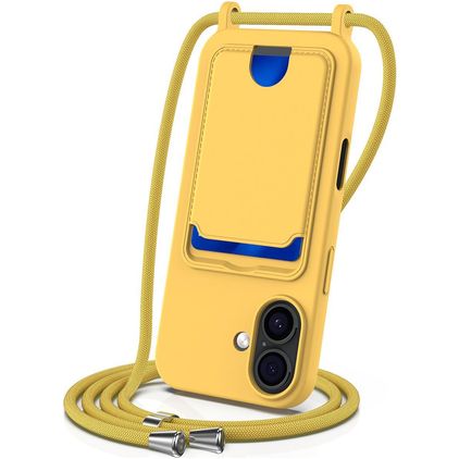 Mobigear Lanyard Card iPhone 17 Siliconen Hoesje met koord en Pasjeshouder - Geel