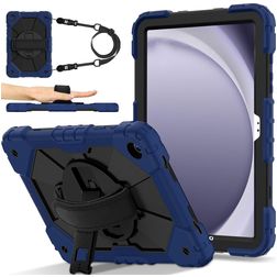 Mobigear SureGrip Xtreme Samsung Galaxy Tab A9 Plus (2023) Hoes Hard Kunststof,Siliconen Backcover + Schouderband + Standaard - Blauw