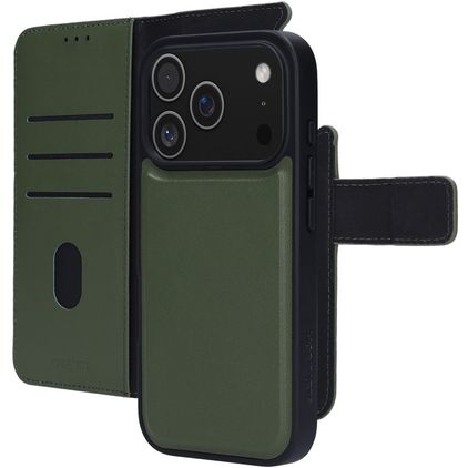 Mobiparts iPhone 17 Pro Hoesje Echt Leer Uitneembare 2in1 Bookcase Portemonnee - Groen