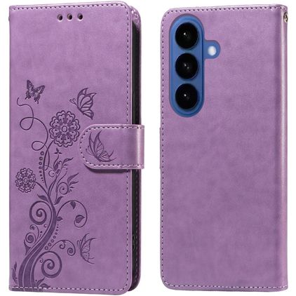 Mobigear Flowers Samsung Galaxy S26 Hoesje Bookcase Portemonnee - Paars