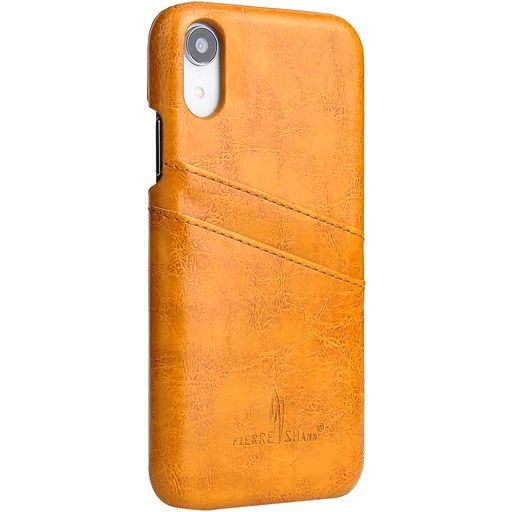 Fierre Shann Premium Card iPhone XR Hoesje Backcover met Pasjeshouder - Cognac