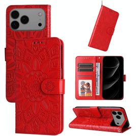 Mobigear Sunflower iPhone 17 Pro Max Hoesje Bookcase Portemonnee - Rood