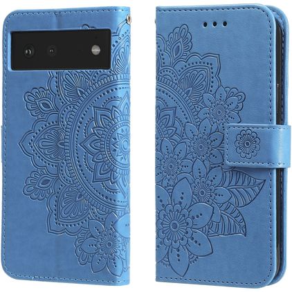 Mobigear Flowers Google Pixel 6 Hoesje Bookcase Portemonnee - Blauw