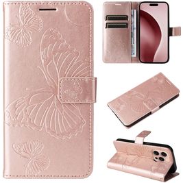 Mobigear Butterfly iPhone 16 Pro Hoesje Bookcase Portemonnee - Roségoud