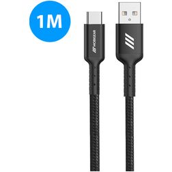 Mobigear Nylon USB-A naar USB-C Kabel 1 Meter - Zwart
