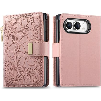 Mobigear Flowers iPhone Duo Hoesje Bookcase Portemonnee - Roze