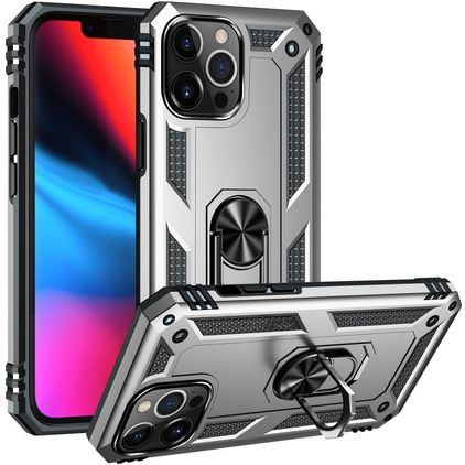 Mobigear Armor Ring iPhone 14 Pro Max Hoesje Hardcase Backcover Shockproof met Ringhouder - Zilver