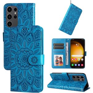 Mobigear Sunflower Samsung Galaxy S24 Ultra Hoesje Bookcase Portemonnee - Blauw