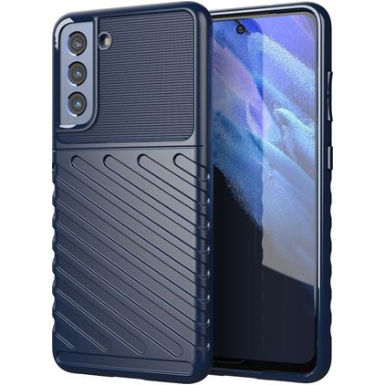 Mobigear Groove Samsung Galaxy S21 FE Hoesje Flexibel TPU Backcover - Blauw