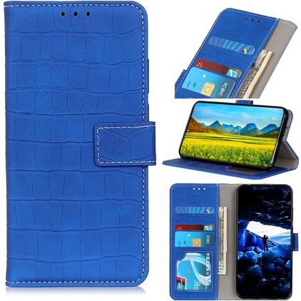 Mobigear Croco Motorola Moto E22i Hoesje Bookcase Portemonnee - Blauw
