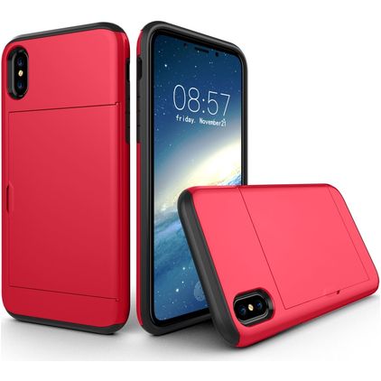 Mobigear Card iPhone XS Hoesje Hardcase Backcover Shockproof met Pasjeshouder - Rood