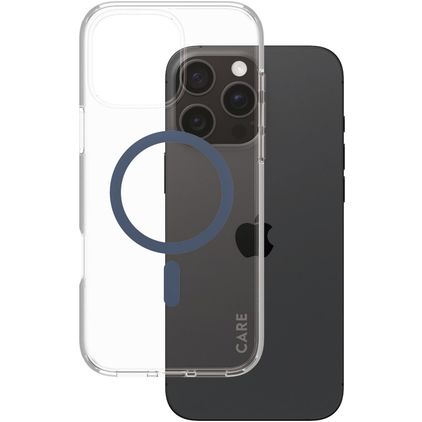 CARE by PanzerGlass Flagship iPhone 16 Pro Max MagSafe Hoesje Hardcase Backcover - Transparant / Blauw