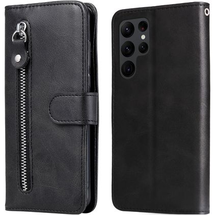Mobigear Zipper Samsung Galaxy S23 Ultra Hoesje Bookcase Portemonnee - Zwart