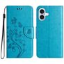 Mobigear Flowers iPhone 16 Hoesje Bookcase Portemonnee - Blauw