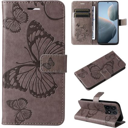Mobigear Butterfly Xiaomi 14T Hoesje Bookcase Portemonnee - Grijs
