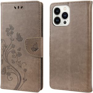 Mobigear Flowers iPhone 14 Pro Max Hoesje Bookcase Portemonnee - Grijs