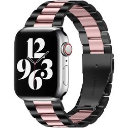 Mobigear Antwerp Stalen Apple Watch Bandje Vouwsluiting - 42/41/40/38 mm - Zwart / Roze