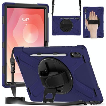 Mobigear SureGrip XGuard Samsung Galaxy Tab S11 Ultra Hoes Hard kunststof / Siliconen Backcover + Stylus Houder + Schouderband + Standaard - Marineblauw