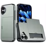 Mobigear Card iPhone 16 Hoesje Hardcase Backcover Shockproof met Pasjeshouder - Groen