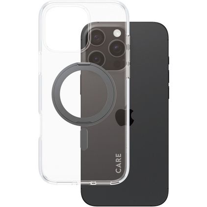 CARE by PanzerGlass Kickstand iPhone 16 Pro Max MagSafe Hoesje Hardcase Backcover met Standaard - Transparant / Zwart
