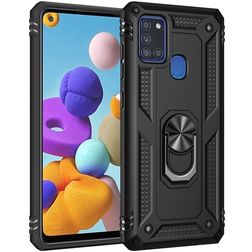 Mobigear Armor Ring Samsung Galaxy A21s Hoesje Hardcase Backcover Shockproof met Ringhouder - Zwart