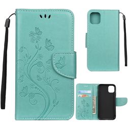 Mobigear Flowers iPhone 11 Pro Hoesje Bookcase Portemonnee - Turquoise