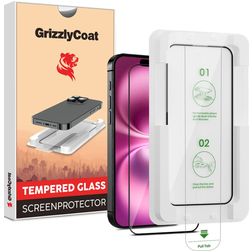 GrizzlyCoat Easy Fit iPhone 16 Glazen Screenprotector - Case Friendly + Installatie Frame - Zwart